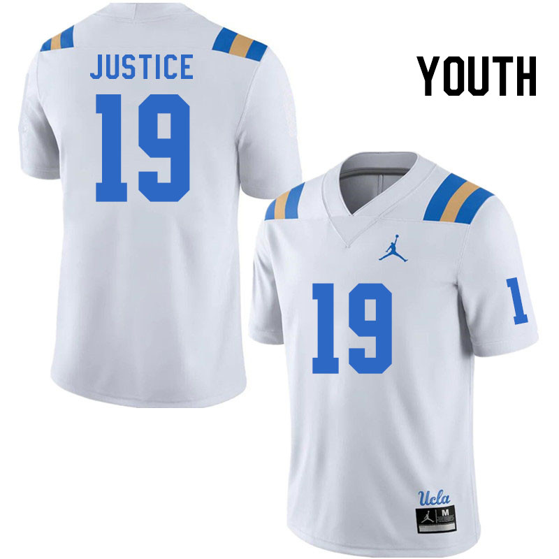 Youth #19 D.J. Justice UCLA Bruins College Football Jerseys Stitched Sale-White - Click Image to Close